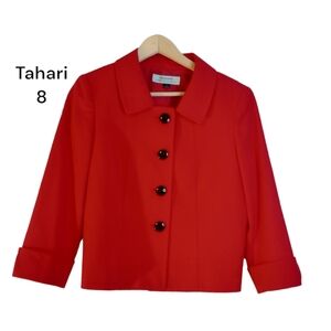 TAHARI Arthur S. Levine Women's Red Blazer Jacket 8 Shoulder Pads Lined Cuffed